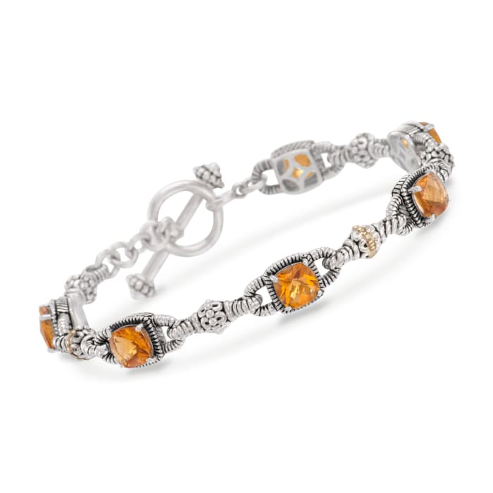 5.15 ct. t.w. Citrine Bracelet in Sterling Silver and 14kt Yellow Gold
