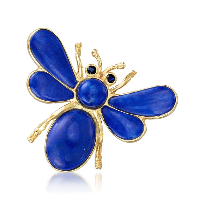 Lapis and .10 ct. t.w. Sapphire Bee Pin in 14kt Yellow Gold