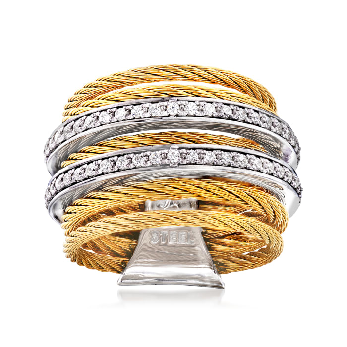 ALOR &quot;Classique&quot; .38 ct. t.w. Diamond Yellow Stainless Steel Cable Ring with 18kt White Gold