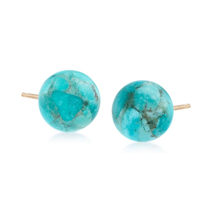 10-10.5mm Turquoise Bead Stud Earrings in 14kt Yellow Gold