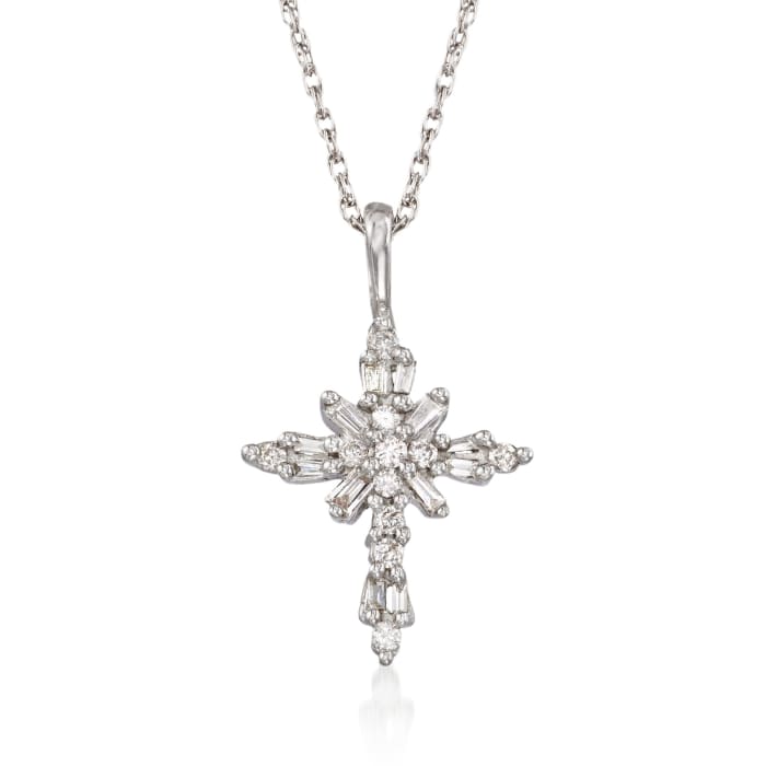 .24 ct. t.w. Baguette and Round Diamond Cross Pendant Necklace in Sterling Silver