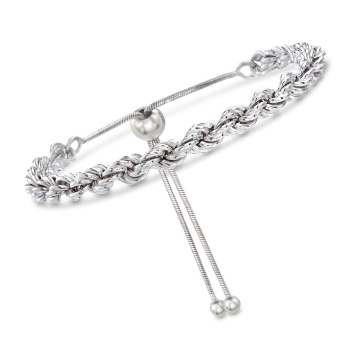 Italian Sterling Silver Rope Chain Bolo Bracelet