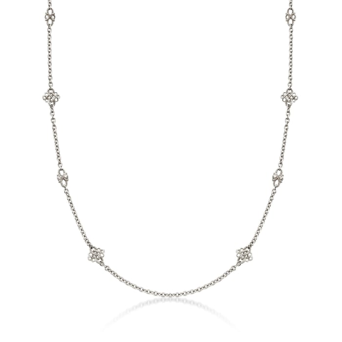 Judith Ripka .16 ct. t.w. Diamond Celtic-Inspired Station Link Necklace in 18kt White Gold