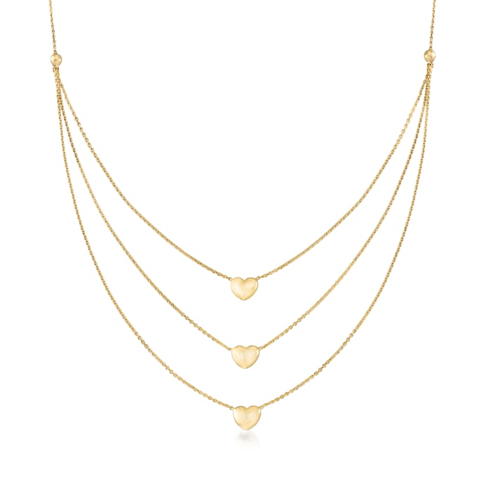 14kt Yellow Gold Three-Strand Heart Necklace
