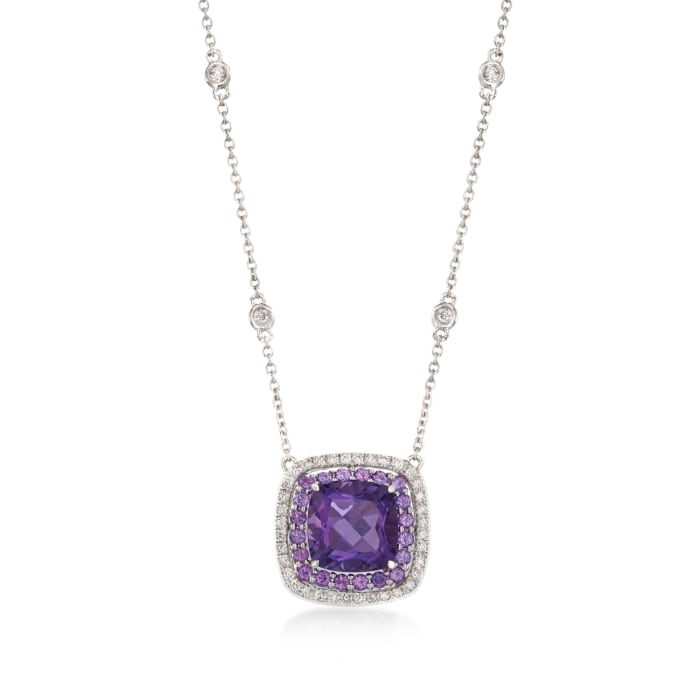 Gregg Ruth 3.20 ct. t.w. Amethyst and .27 ct. t.w. Diamond Necklace in 18kt White Gold