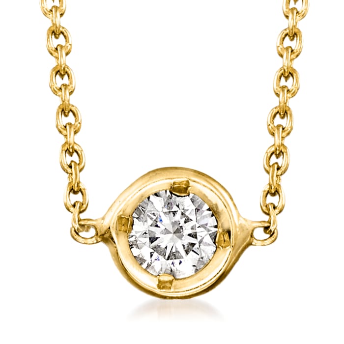 Natural Diamond Solitaire Bezel Set 18K Solid Gold Dainty Necklace 0.09-10  ct - Shop Joyce Wu Handmade Jewelry Necklaces - Pinkoi