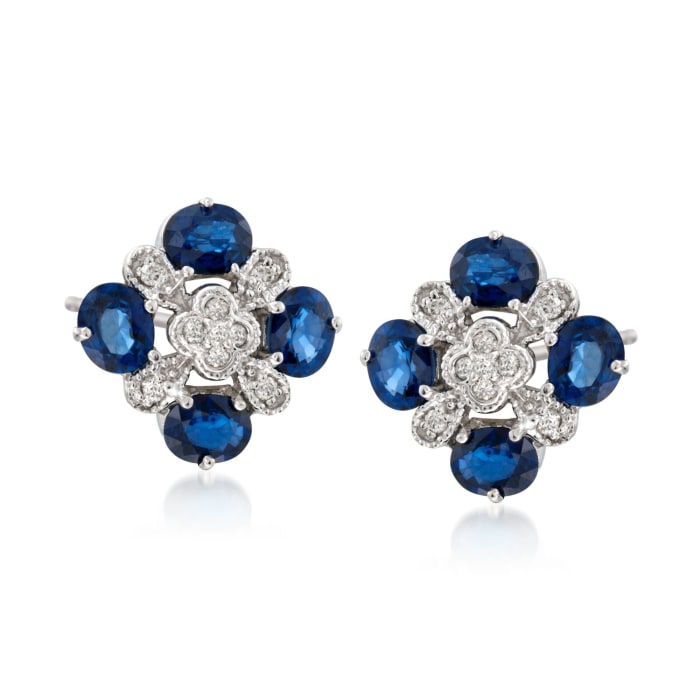 3.10 ct. t.w. Sapphire and .20 ct. t.w. Diamond Fancy Stud Earrings in 14kt White Gold