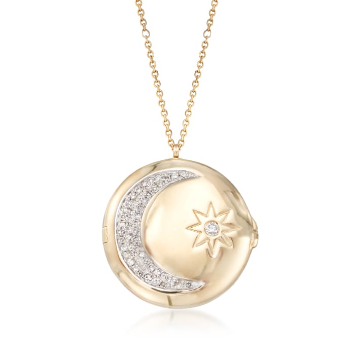 .16 ct. t.w. Diamond Moon and Star Locket Necklace in 14kt Yellow Gold