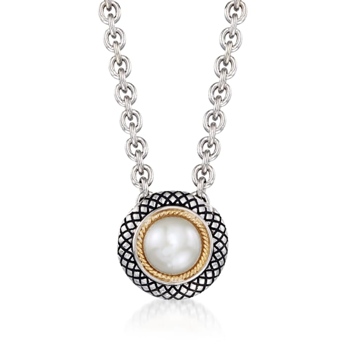 Andrea Candela 8mm Cultured Pearl Necklace in Sterling Silver and 18kt Gold
