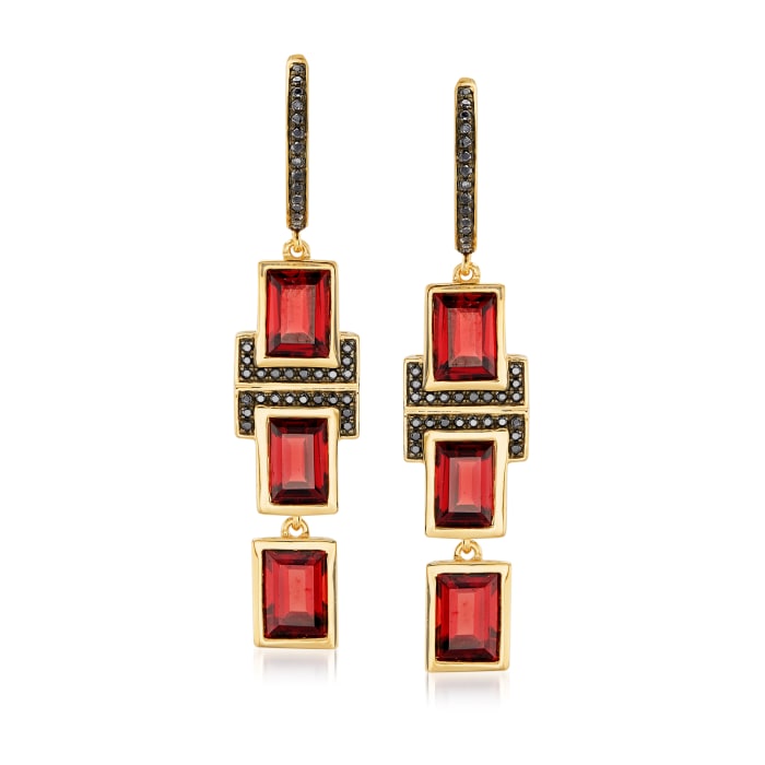 6.50 ct. t.w. Garnet and .20 ct. t.w. Black Spinel Drop Earrings in 18kt Gold Over Sterling