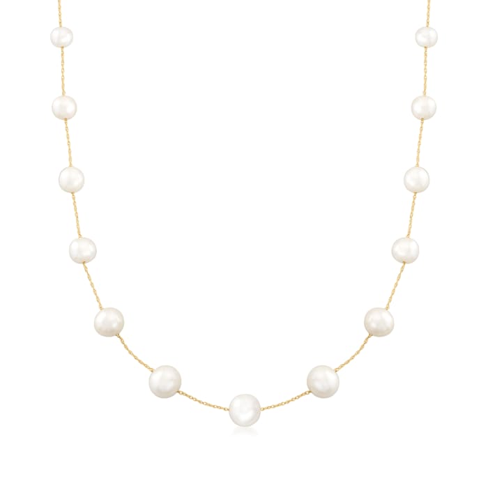 3-8mm Cultured Pearl Station Necklace in 14kt Yellow Gold | Ross-Simons