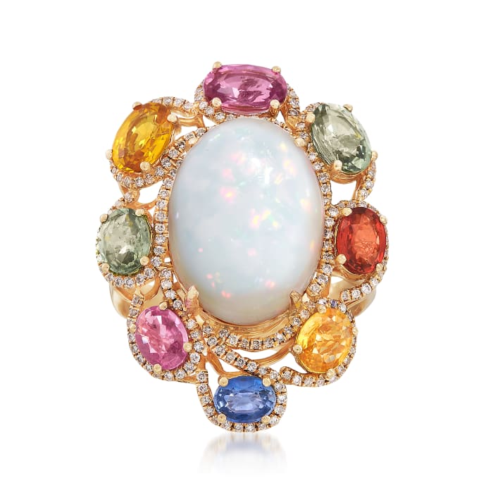 Opal and 3.95 ct. t.w. Multicolored Multi-Gem Ring in 18kt Yellow Gold