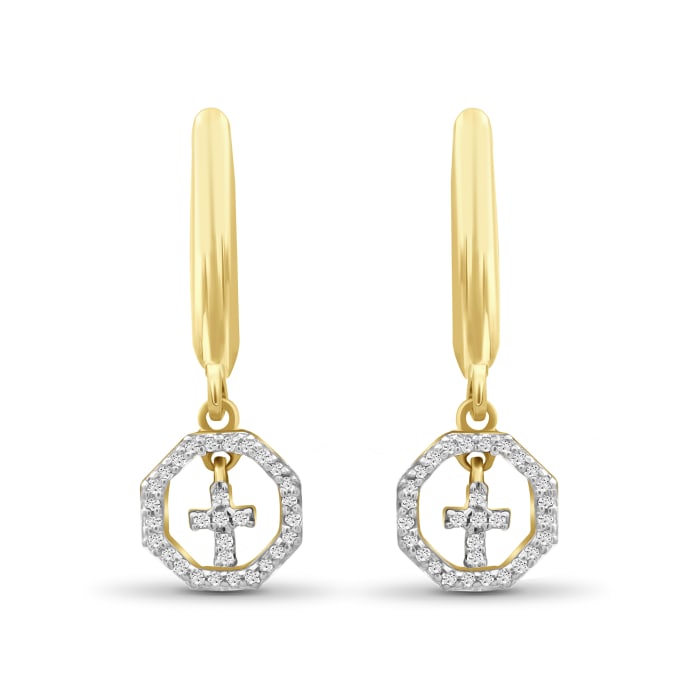 .15 ct. t.w. Diamond Cross Drop Earrings in 18kt Yellow Gold Over Sterling Silver
