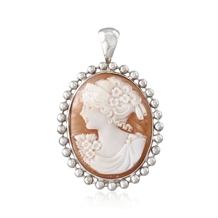 Italian Oval Shell Cameo Pendant in Sterling Silver