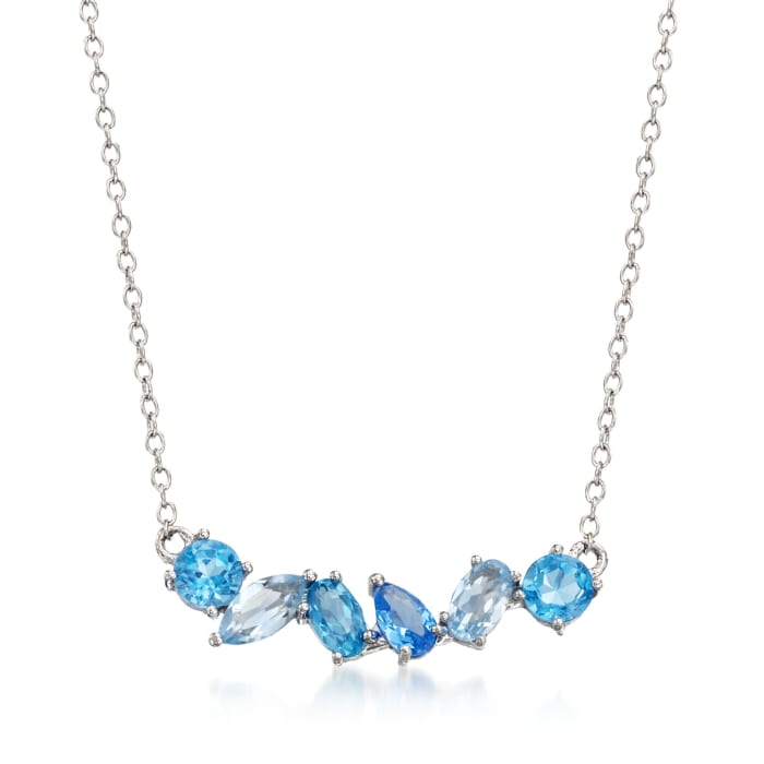 1.10 ct. t.w. Tonal Blue Topaz and .10 Carat Blue Synthetic Spinel Necklace in Sterling Silver 