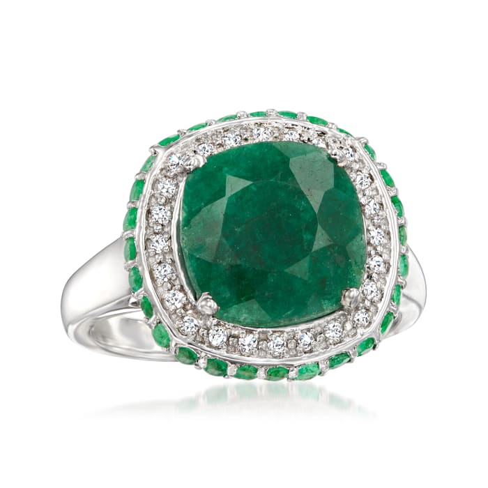 4.40 ct. t.w. Emerald and .10 ct. t.w. White Topaz Ring in Sterling ...