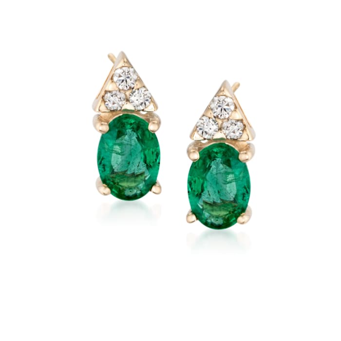 1.60 ct. t.w. Emerald and .18 ct. t.w. Diamond Earrings in 14kt Yellow Gold