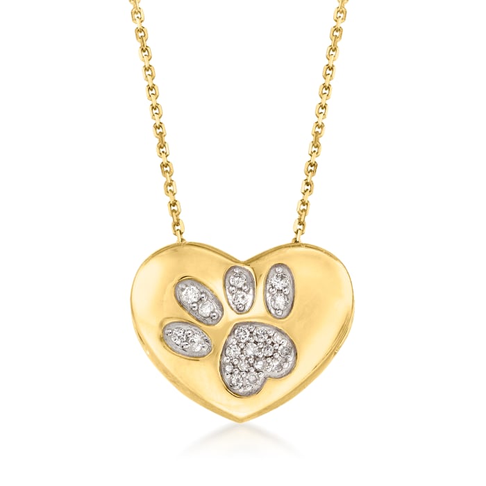 .15 ct. t.w. Diamond Paw Print Heart Pendant Necklace in 18kt Gold Over ...