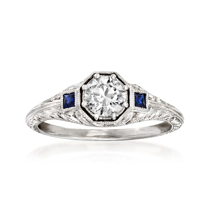 .56 Carat Diamond and .13 ct. t.w. Sapphire Engagement Ring in 14kt White Gold