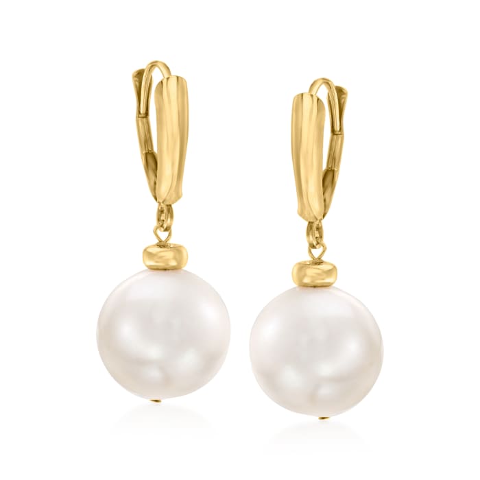 11.5-12.5mm Cultured Pearl Drop Earrings in 14kt Yellow Gold | Ross-Simons