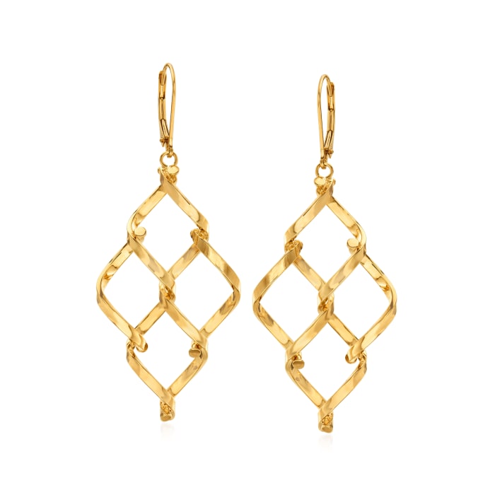 Italian 14kt Yellow Gold Multi-Twist Diamond-Shape Drop Earrings