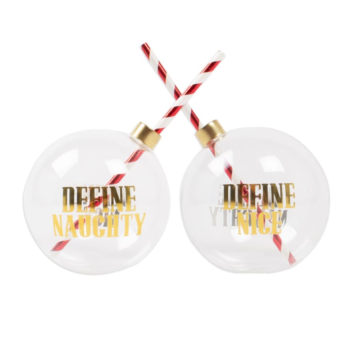 Set of 2 Naughty and Nice Ornament Drinking Glasses