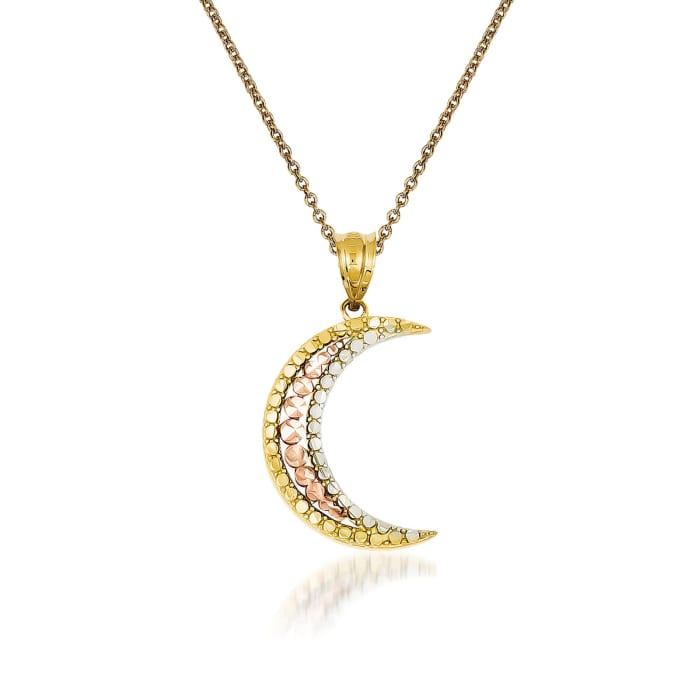 14kt Tri-Colored Gold Moon Pendant Necklace