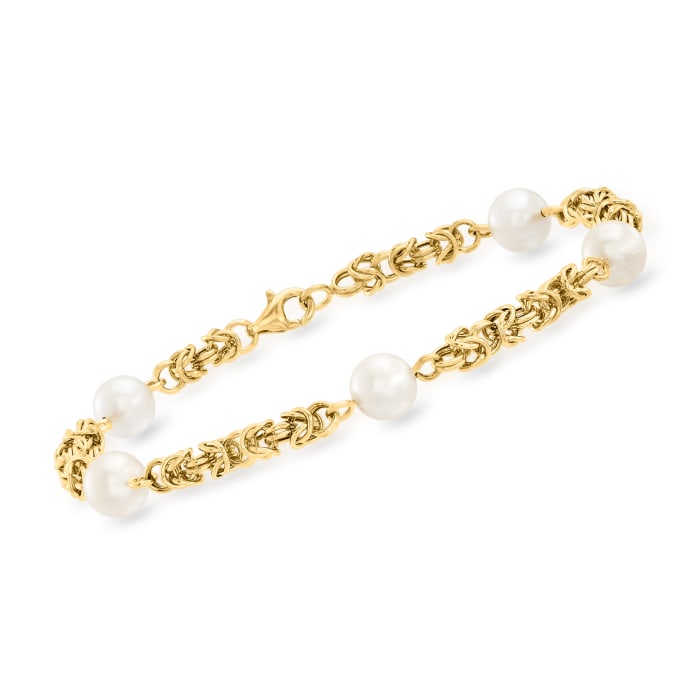 7mm Cultured Pearl Byzantine Bracelet in 14kt Yellow Gold