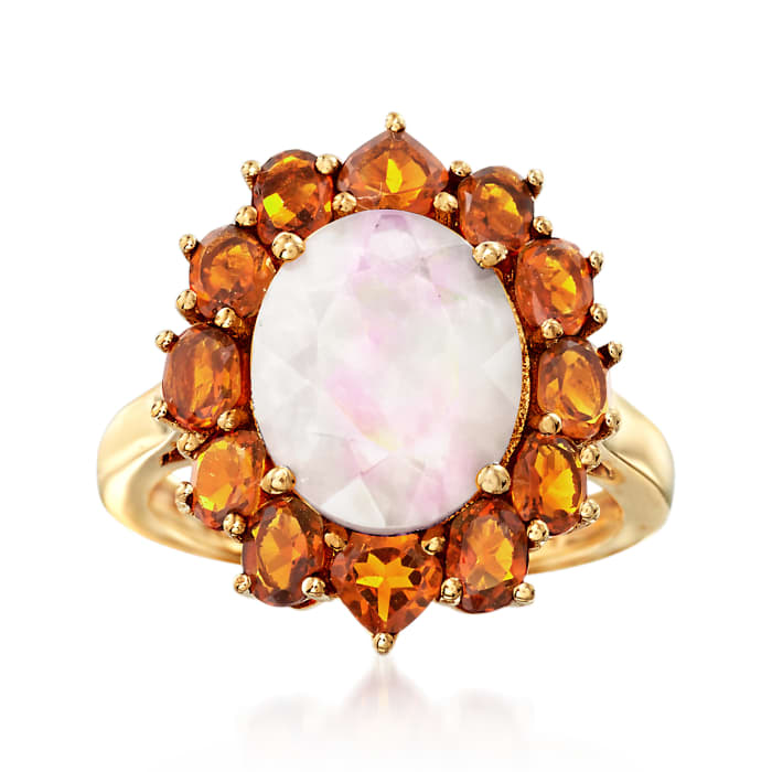 Opal and 2.50 ct. t.w. Orange Citrine Halo Ring in 14kt Gold Over Sterling