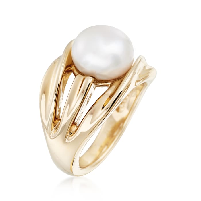 10.5-11mm Cultured Pearl Twisted Multi-Row Ring in 14kt Gold Over ...