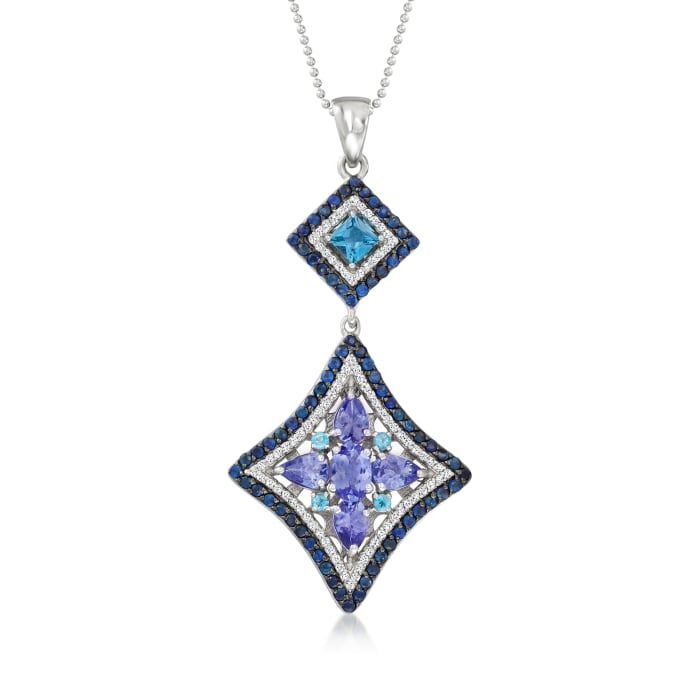 2.00 ct. t.w. Tanzanite Pendant Necklace with 2.70 ct. t.w. Multi-Gemstones in Sterling Silver