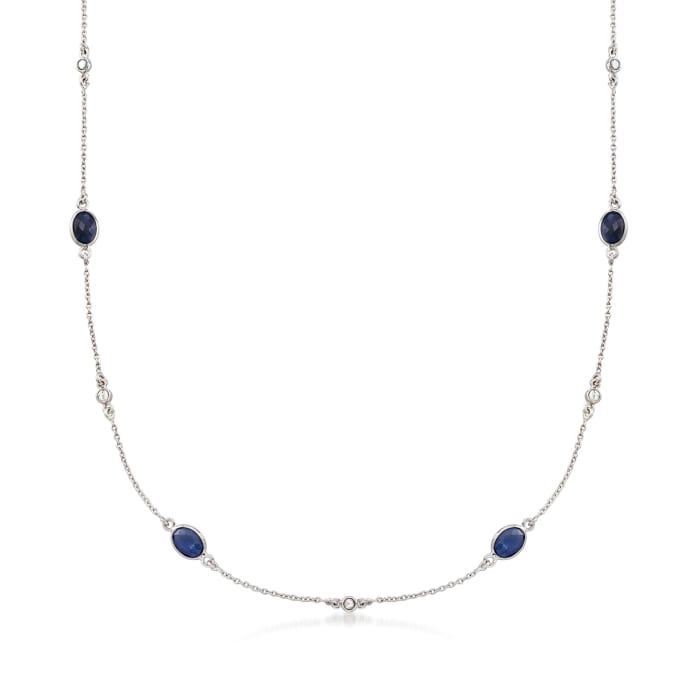 7.00 ct. t.w. Sapphire and .13 ct. t.w. Diamond Station Necklace in Sterling Silver