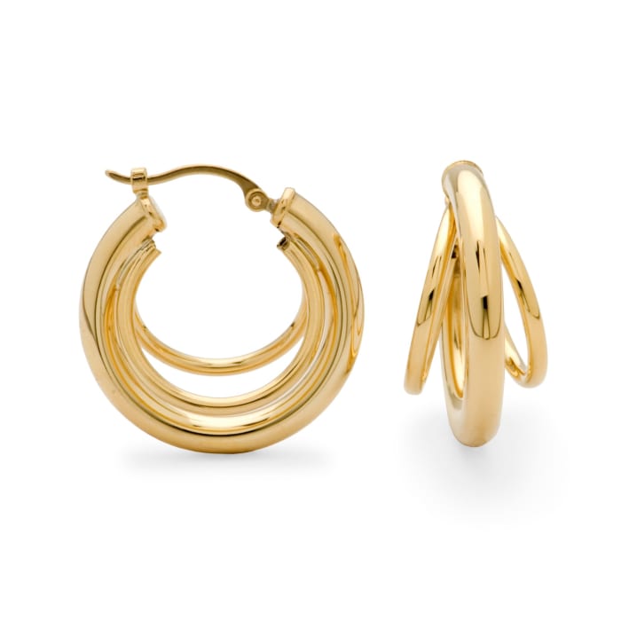 14kt Yellow Gold Three-Ring Hoop Earrings. 7/8