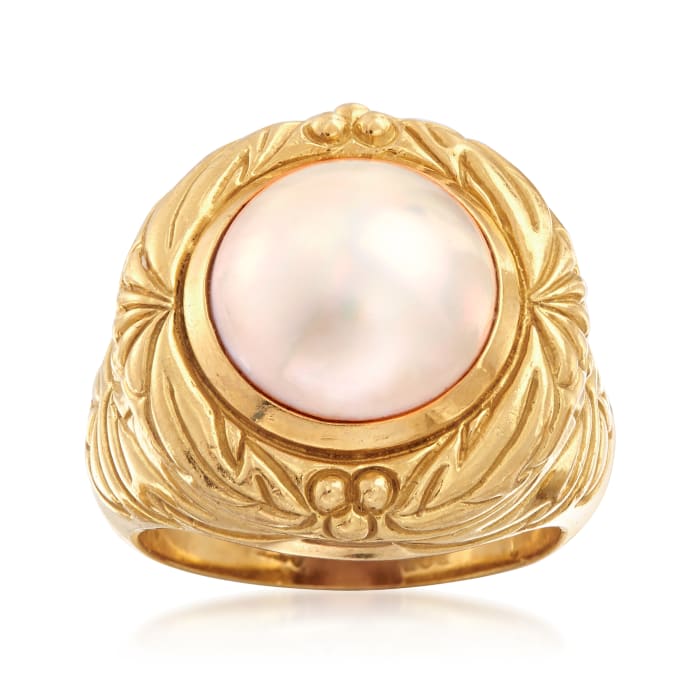 C. 1980 Vintage 12mm Mabe Pearl Ring in 18kt Yellow Gold
