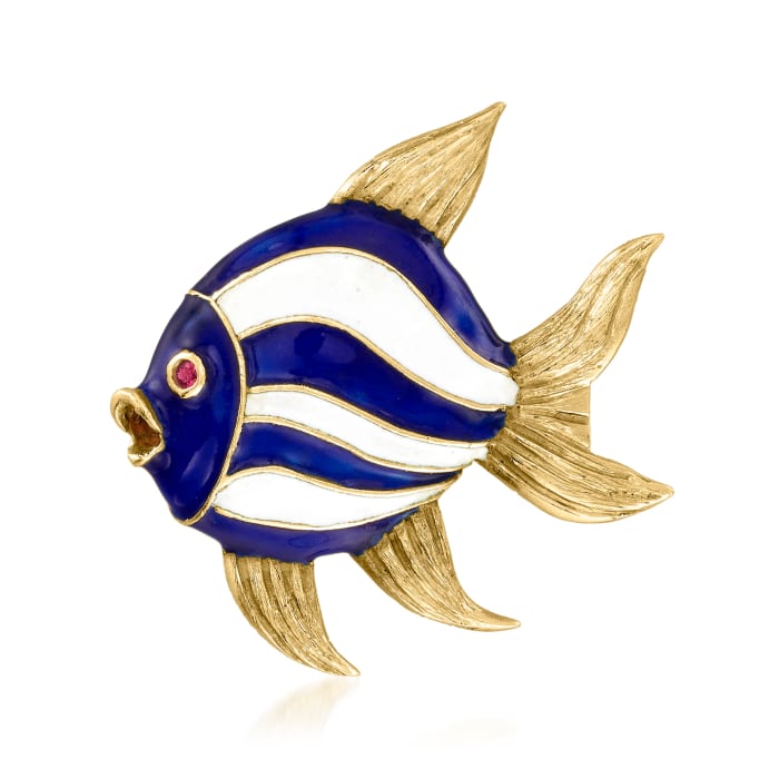 C. 1970 Vintage Multicolored Enamel Fish Pin in 18kt Yellow Gold