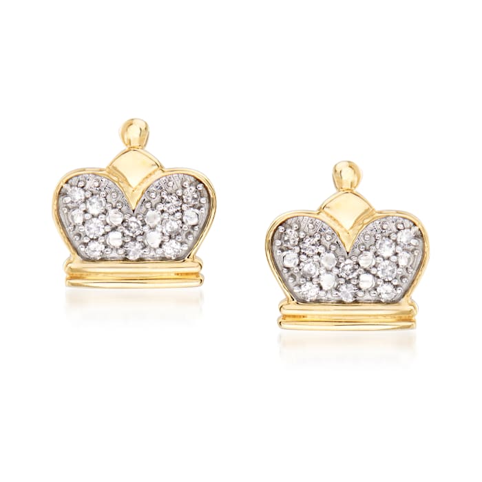 Crown Earrings with Diamond Accents in 14kt Yellow Gold