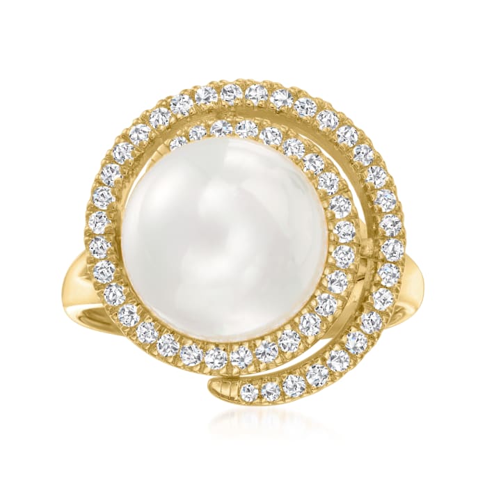11mm Shell Pearl and .40 ct. t.w. CZ Swirl Ring in 18kt Gold Over Sterling