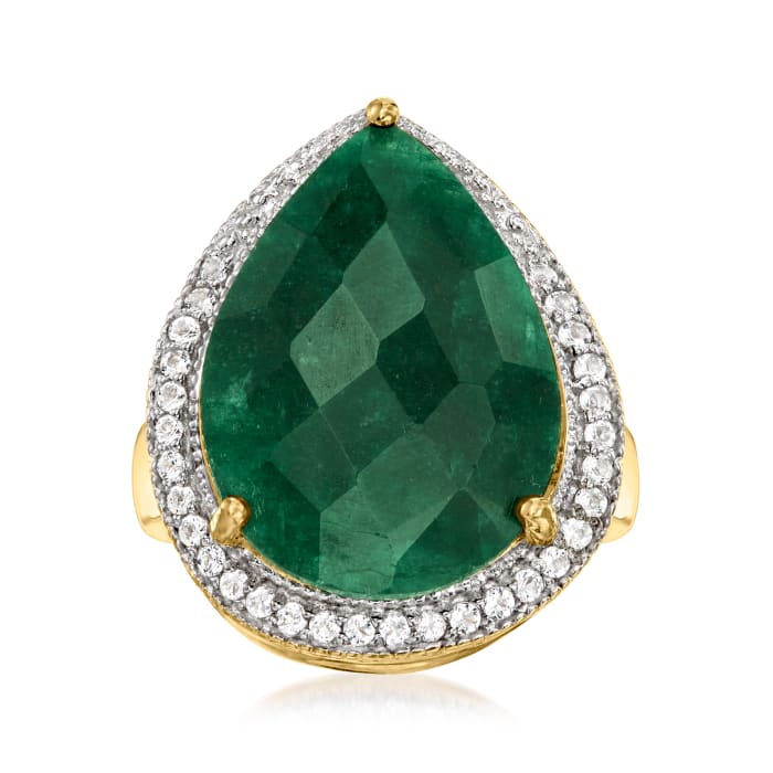 11.00 Carat Emerald and .40 ct. t.w. White Topaz Ring in 18kt Gold Over ...