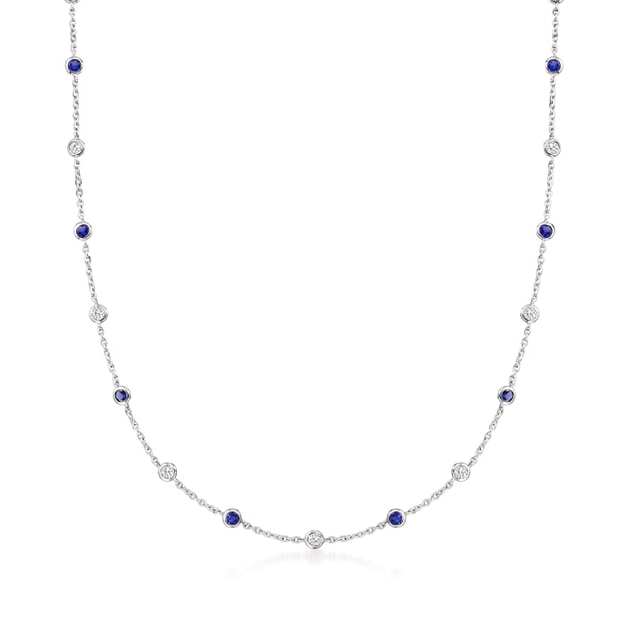 2.30 ct. t.w. CZ and 2.00 ct. t.w. Simulated Sapphire Station Necklace in Sterling Silver