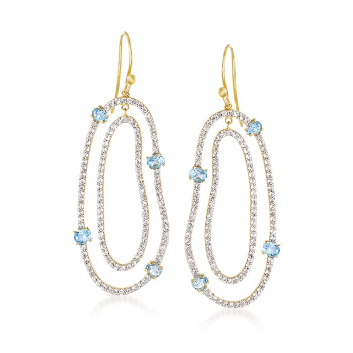 5.50 ct. t.w. White and Blue Topaz Free-Form Drop Earrings in 18kt Gold Over Sterling