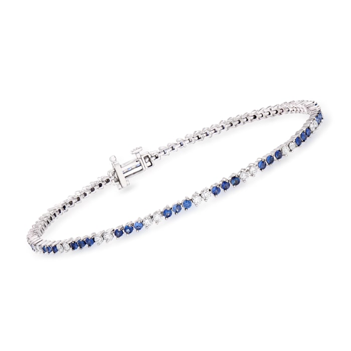 C. 1990 Vintage Giantti 2.20 ct. t.w. Sapphire and 1.10 ct. t.w. Diamond Tennis Bracelet in 18kt White Gold
