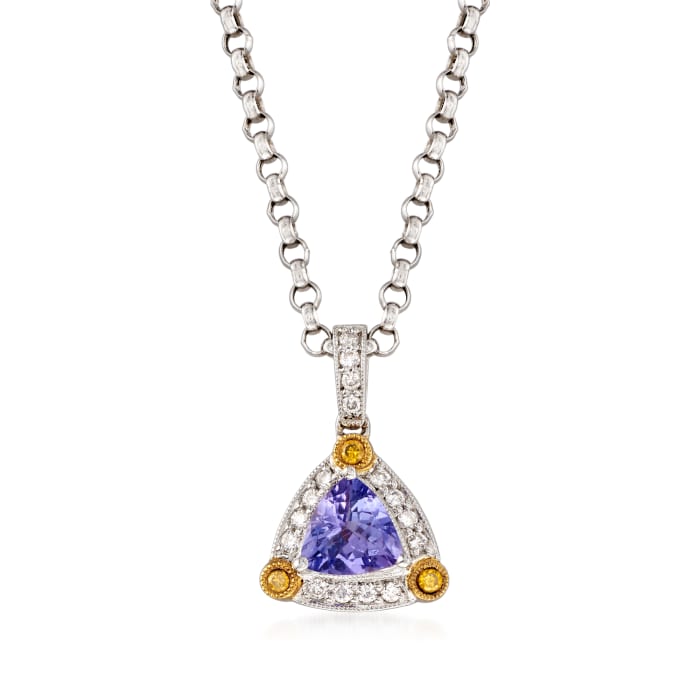 C. 2000 Vintage 1.00 Carat Tanzanite and .30 ct. t.w. Diamond Pendant Necklace  in 14kt White Gold