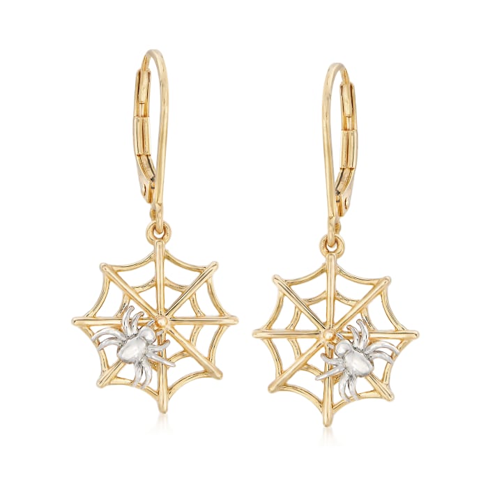 Spider and Web Earrings in Sterling Silver and 18kt Yellow Gold Over Sterling