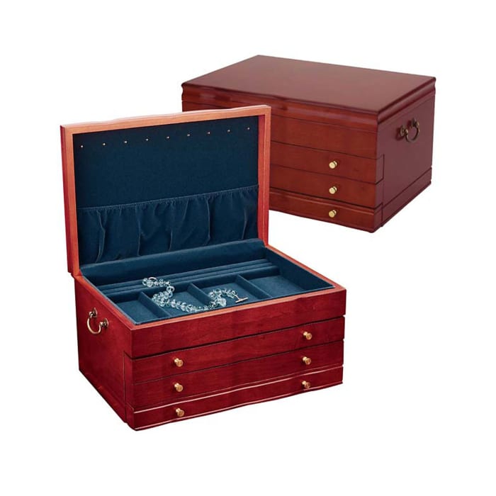 Reed & Barton &quot;Athena&quot; Three-Drawer Cherry Finish Jewelry Box