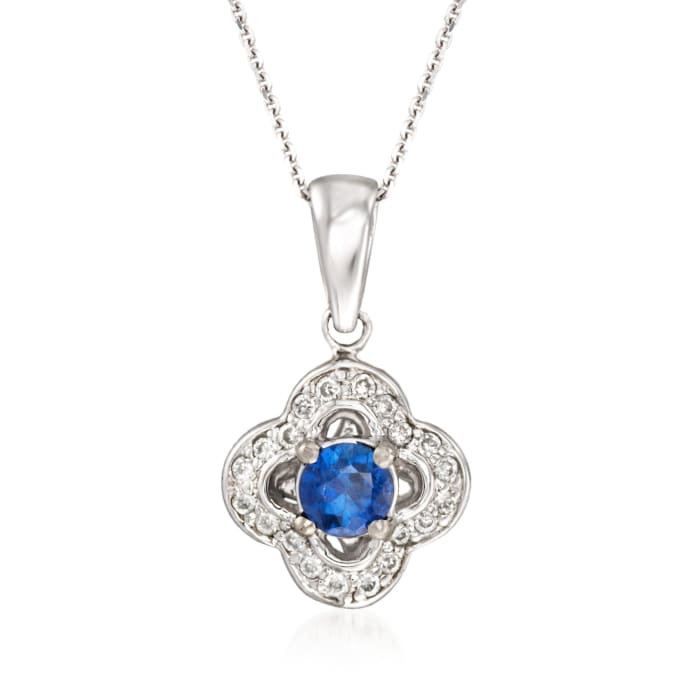 .30 Carat Sapphire and .15 ct. t.w. Diamond Clover Pendant Necklace in 14kt White Gold