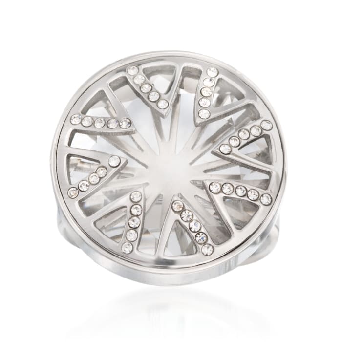 What's Your Sign? Simulated Clear Quartz and Rhinestone Starburst Ring in Stainless Steel