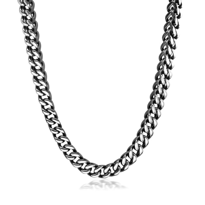 Men's Black Stainless Steel Jewelry Set: Foxtail-Link Necklace and Bracelet