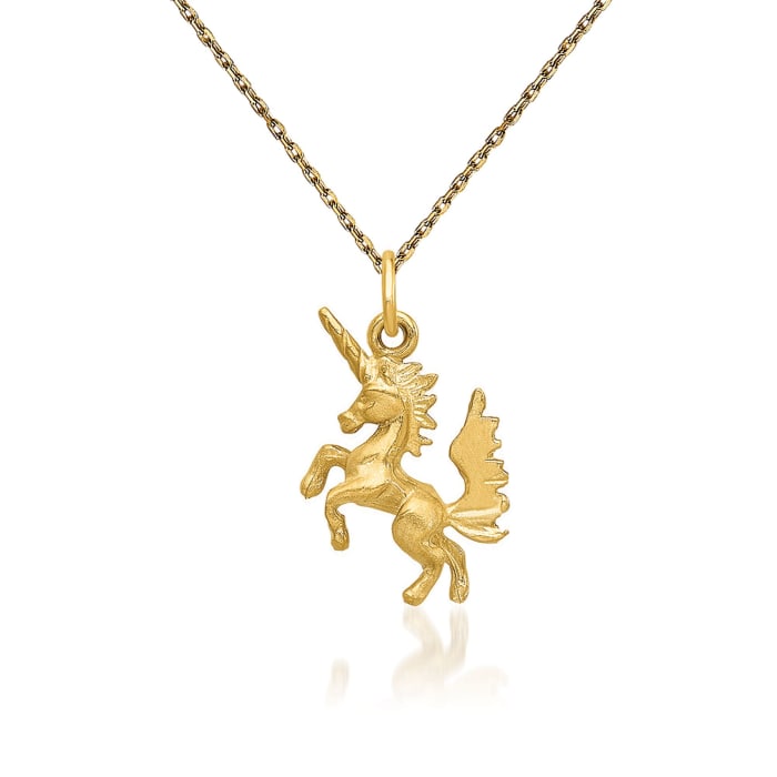 14kt Yellow Gold Diamond-Cut Dancing Unicorn Necklace. 18&quot;