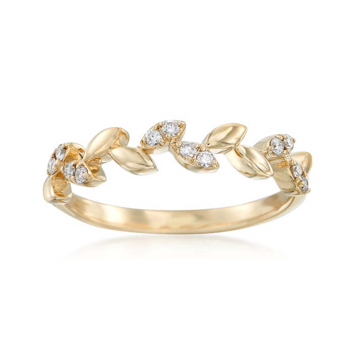 .12 ct. t.w. Diamond Leaf Ring in 14kt Yellow Gold | Ross-Simons