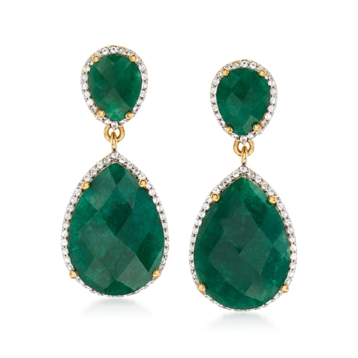 17.80 ct. t.w. Emerald and .60 ct. t.w. White Topaz Drop Earrings in ...